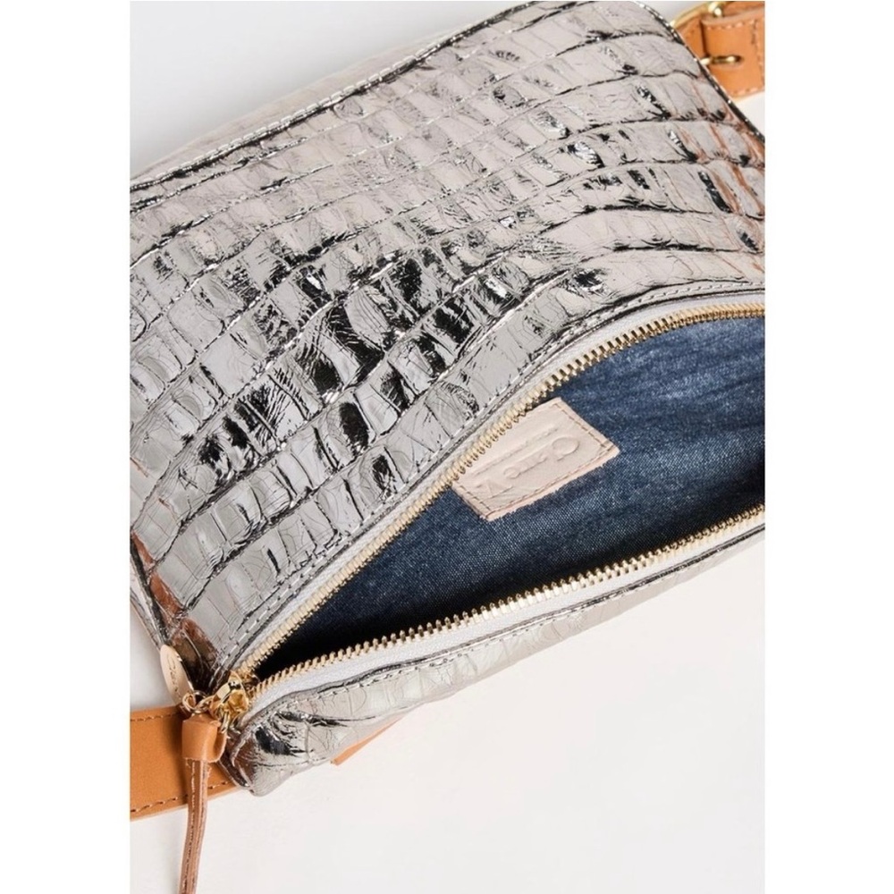 Clare V Metallic Silver Crossbody with Tan Accents - Picture 6 of 12
